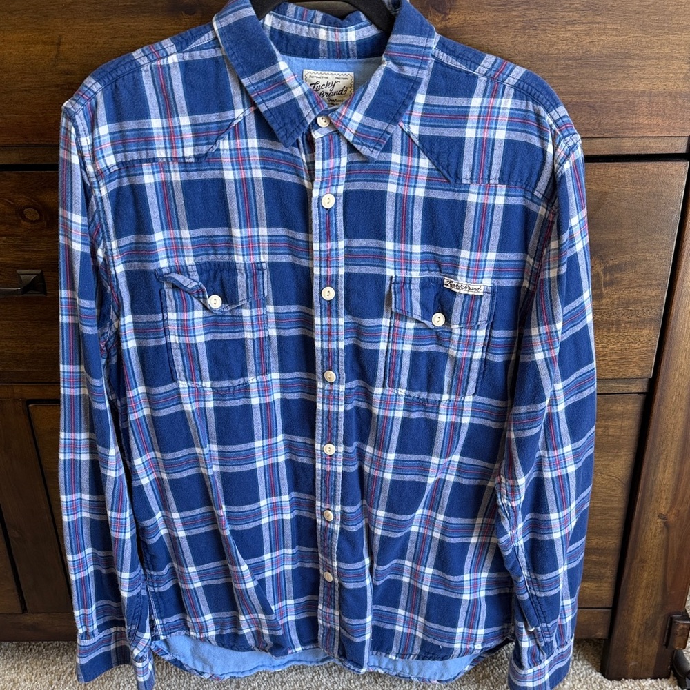 Lucky Brand Plaid Western Style Shirt 100% cotton size L